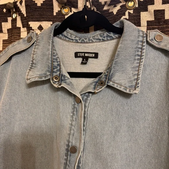 Steve Madden Size L Denim Dress, 100% Cotton - Picture 7 of 14